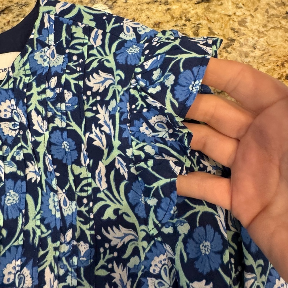 Vineyard Vines Women's Green And Blue Dress Ruffle Shoulder Long Sleeve Size S - Picture 3 of 9